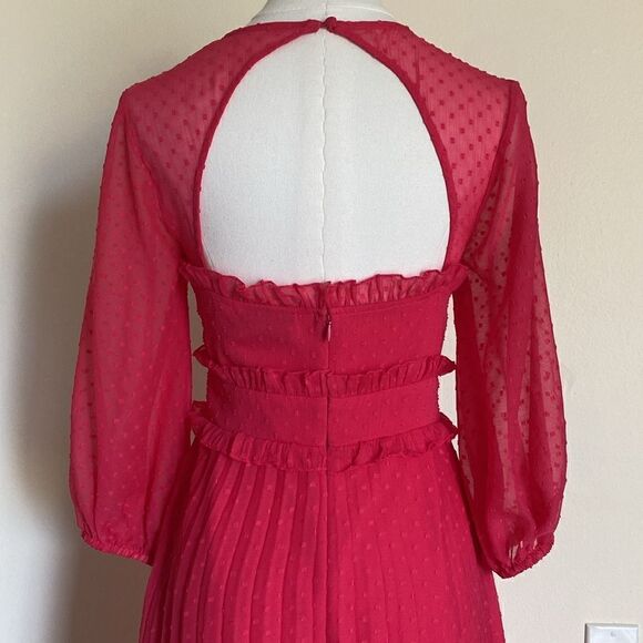 ASOS DESIGN textured pleated shirred midi dress in hot pink size 4 - Picture 9 of 16